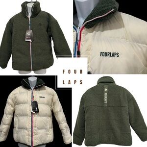FOUR LAPS‎ MENS JACKET POLAR QUILTED SHERPA THYME/WHITE REVERSIBLE M